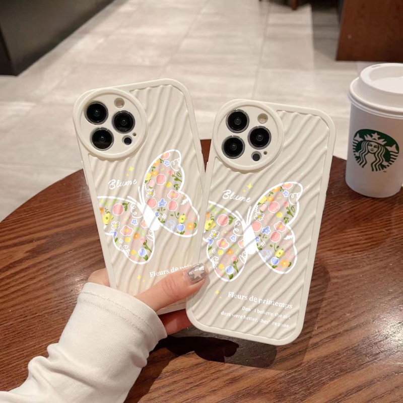 IPHONE Flowers Butterfly Water Ripple Phone Case Kompatibel Untuk Iphone11 13 12 14 Pro Max14 Plus XR X XS MAX 7Plus 8Plus 7 8 SE 2020 2022 Sarung Tahan Guncangan