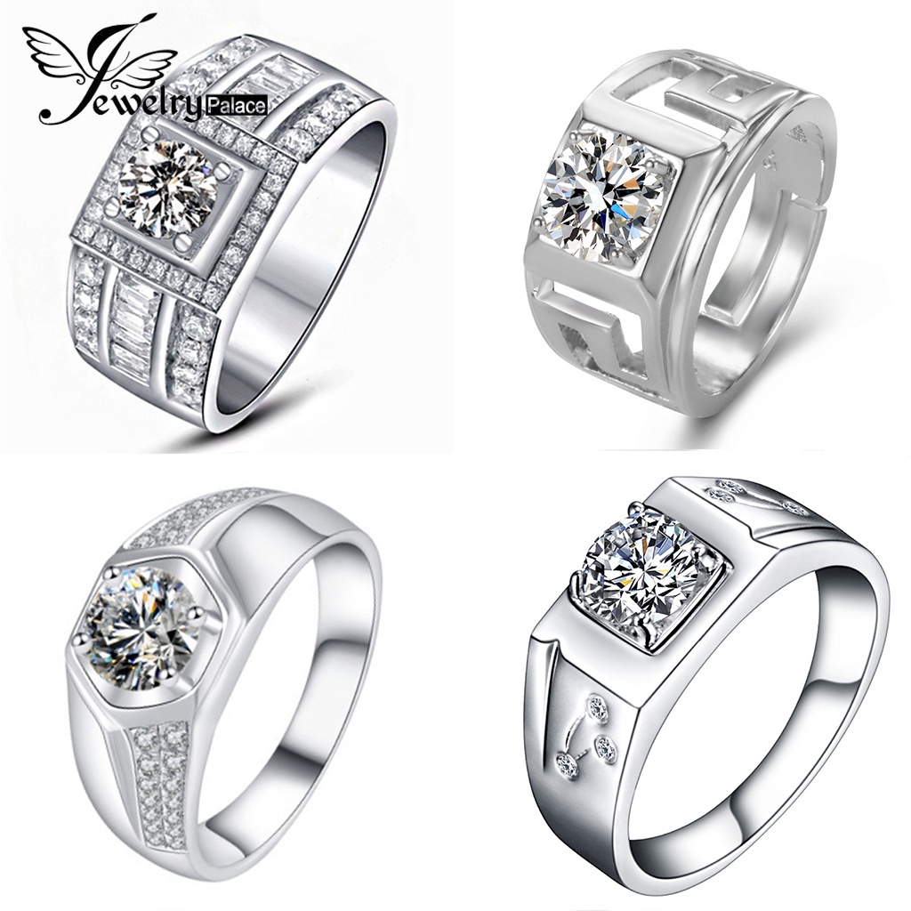 Jewelrypalace Cincin Perak Asli925 Pria Berlian Simple Moissanite Perhiasan M082