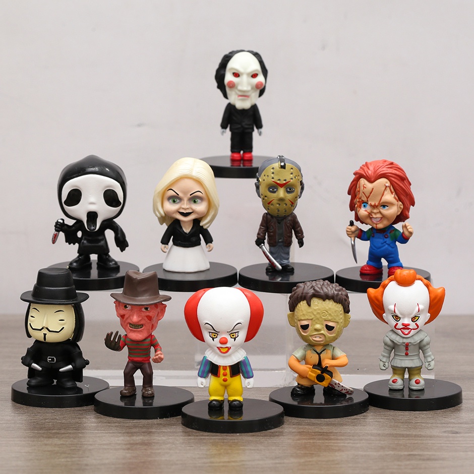 Horror Film Pennywise Chucky Jason Freddy Billy Ghostface V Leatherface Lucu PVC Angka Figurine Mainan Set