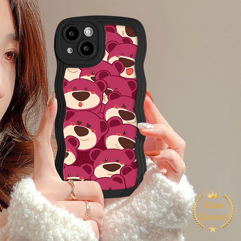 Lovely Kartun Strawberry Bear Manyo Case Untuk Infinix Smart5 6 Plus Hot10 9 10T 10s 11s 10 Lite 10s NFC Note8Panas11 9 10 12 Bermain Pasangan Cute Sesame Street Wavy Edge Soft Cover