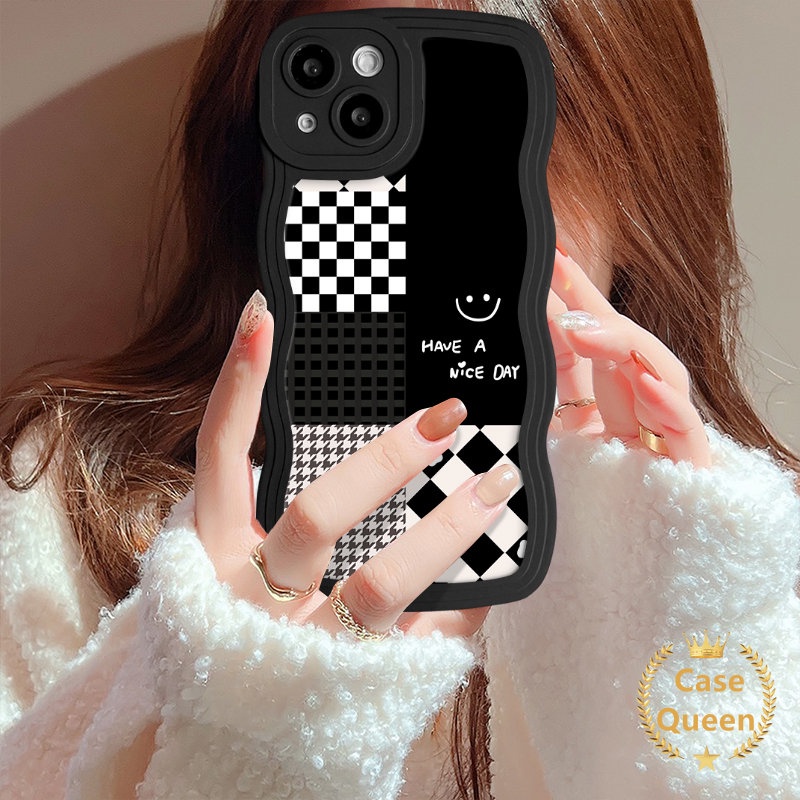 Houndstooth Smiley Lattice Splicing Pattern Casing Untuk Redmi 9C 10A 9C NFC 10C 10 9 9A 9T A1 12C Note 10 11s 10S 11 9 8 Merek Trendi Violent Bear Mosaik Kisi Bergelombang Penutup Tepi