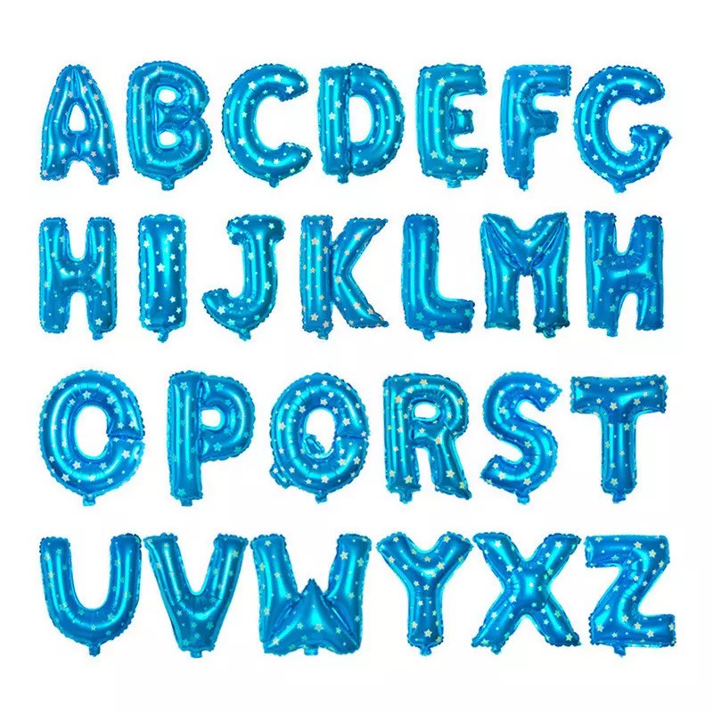 AVVET Ballon Foil Abjad Alphabet Bintang Biru Balon Huruf Satuan ± 40 Cm Murah Balon Foil Huruf Motif Bintang ±40cm