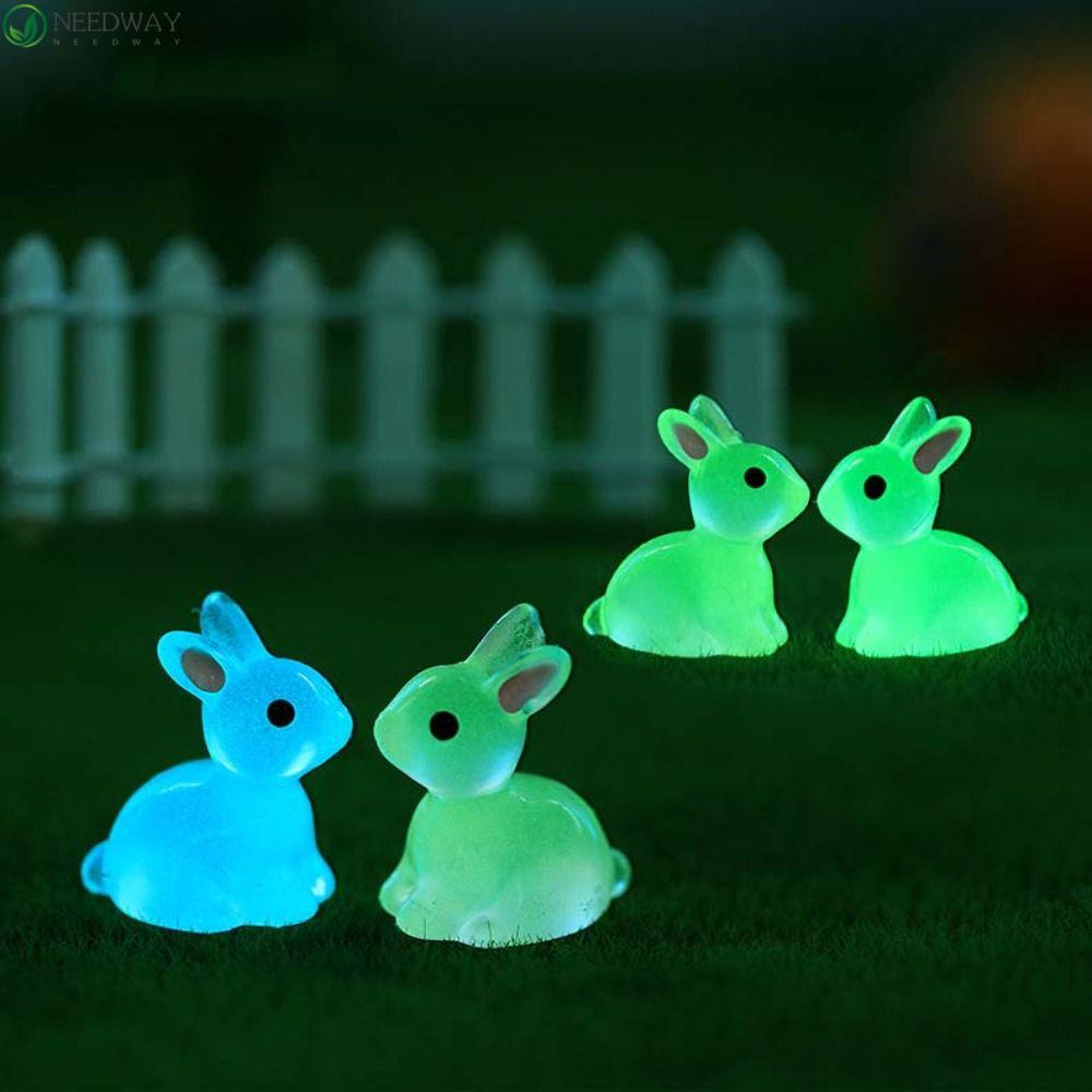 NEEDWAY Needway Patung Kelinci Bercahaya Model Taman Mainan Bunny Figure Ornamen Liontin Hewan Micro-Landscape Set Dekorasi Akuarium Miniatur Angka