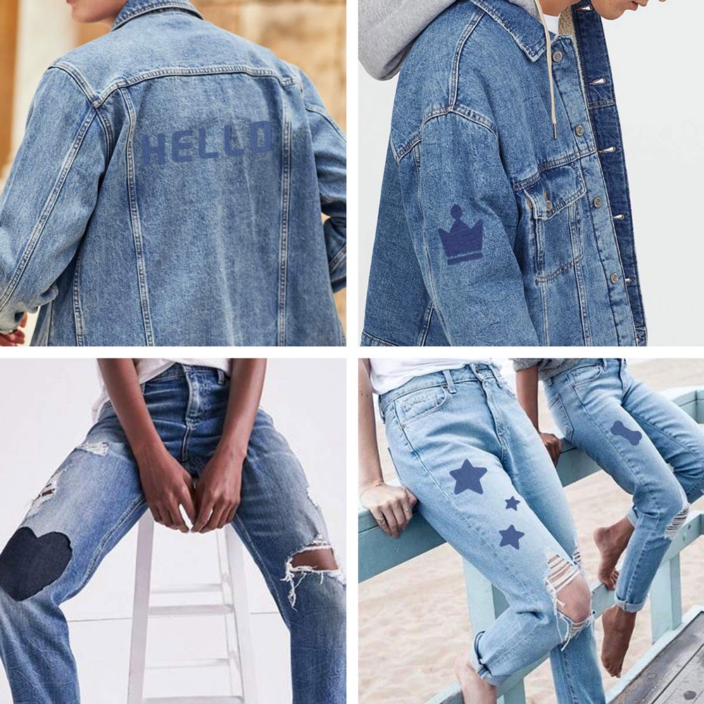 ღ 20Pcs/24Pcs Kain Tambalan Kembali Lem Di Akan Memotong Persegi Panjang Denim Patch Setrika Lutut Siku Dekoratif Perbaikan Kain patch Diy Bordir Patch