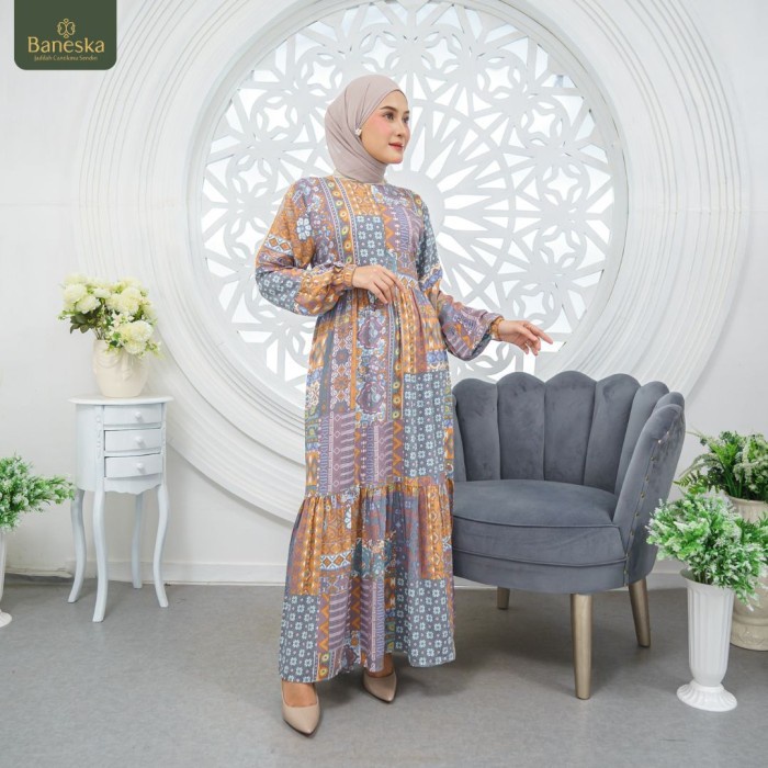 Promo New Style Baneska Homedress Gamis Busui Rashida Series - Orange, M