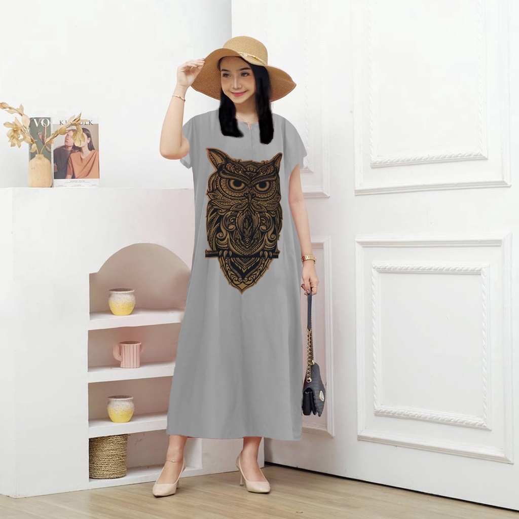 Long Dress Motif Owl LD120 Bahan Rayon Halus Vol 2 - Areabanca Store