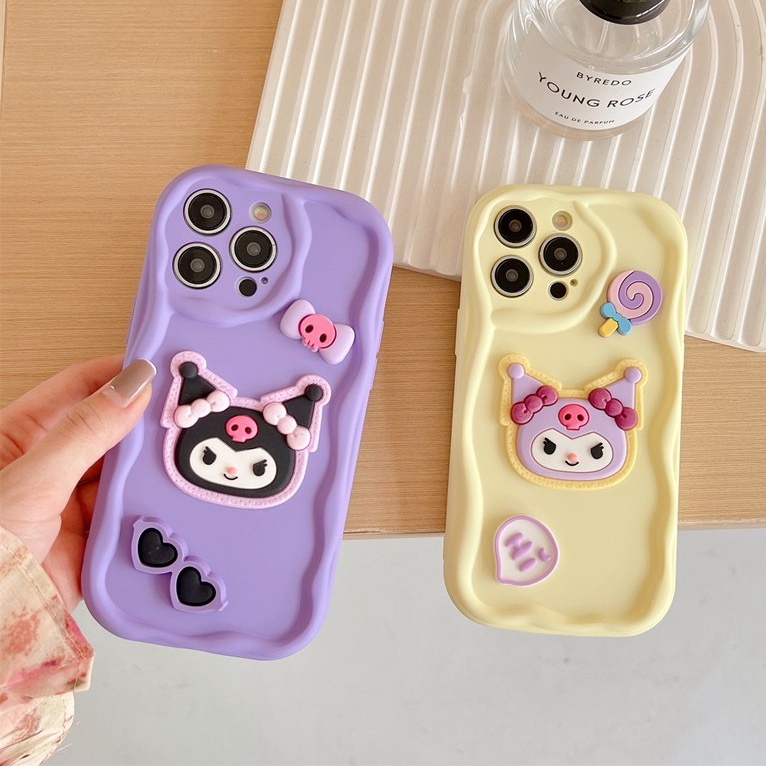 Macaron Wave Kuromi Doll Soft Silicon Case HP iP iPhone 6 6S 7 8 14 + Plus SE 2020 2022 X XS XR 11 12 13 Pro Max Girl Woman Casing