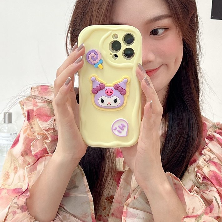 Macaron Wave Kuromi Doll Soft Silicon Case HP iP iPhone 6 6S 7 8 14 + Plus SE 2020 2022 X XS XR 11 12 13 Pro Max Girl Woman Casing