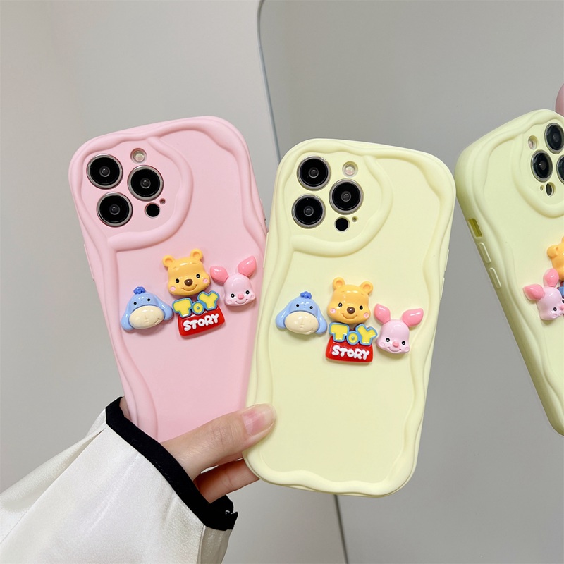 Macaron Yellow Wave Winnie Bear Doll Soft Silicon Case HP iP iPhone 6 6S 7 8 14 + Plus SE 2020 2022 X XS XR 11 12 13 Pro Max Girl Woman Casing