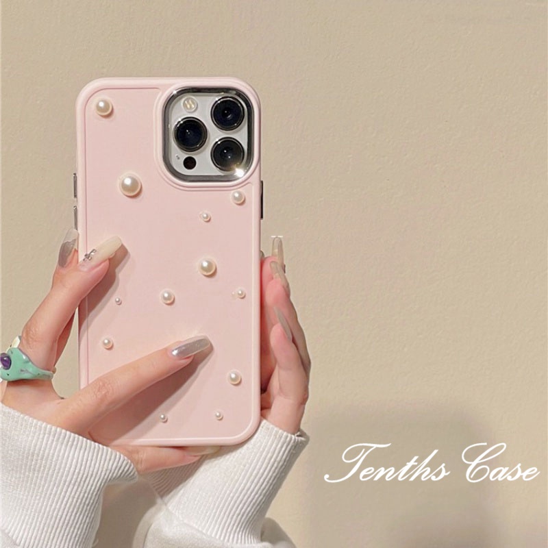 Kompatibel Untuk IPhone14 13 12 11 Pro Max8 7 6 6s Plus X Xr Xs Max SE 2020lapisan Penutup Belakang INS Gaya 3D Mutiara Kecil Warna Solid Casing Ponsel