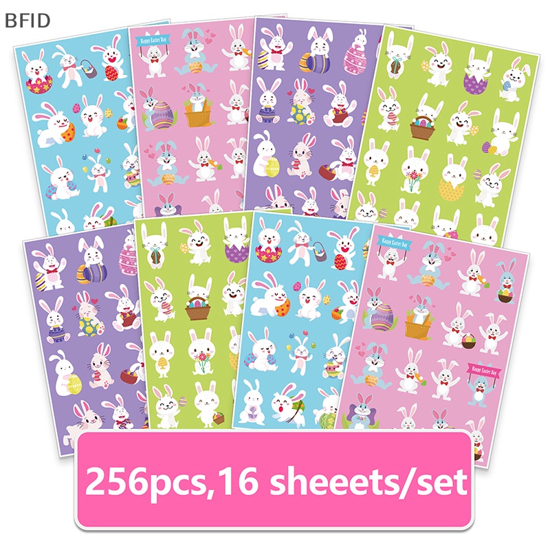 [BFID] 16lembar Stiker Happy Easter Kartun Kelinci Bunny Telur Paskah Seal Lable Stiker Untuk Anak-Anak DIY Kartu Amplop Alat Tulis Dekorasi [ID]