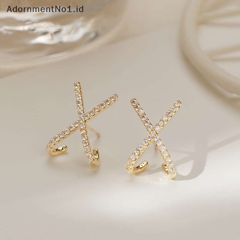 [AdornmentNo1] 1pasang gaya sederhana cahaya X-shaped Earrings Ear Stud Fashion kreatif berlian imitasi perhiasan untuk wanita gadis hadiah ulang tahun