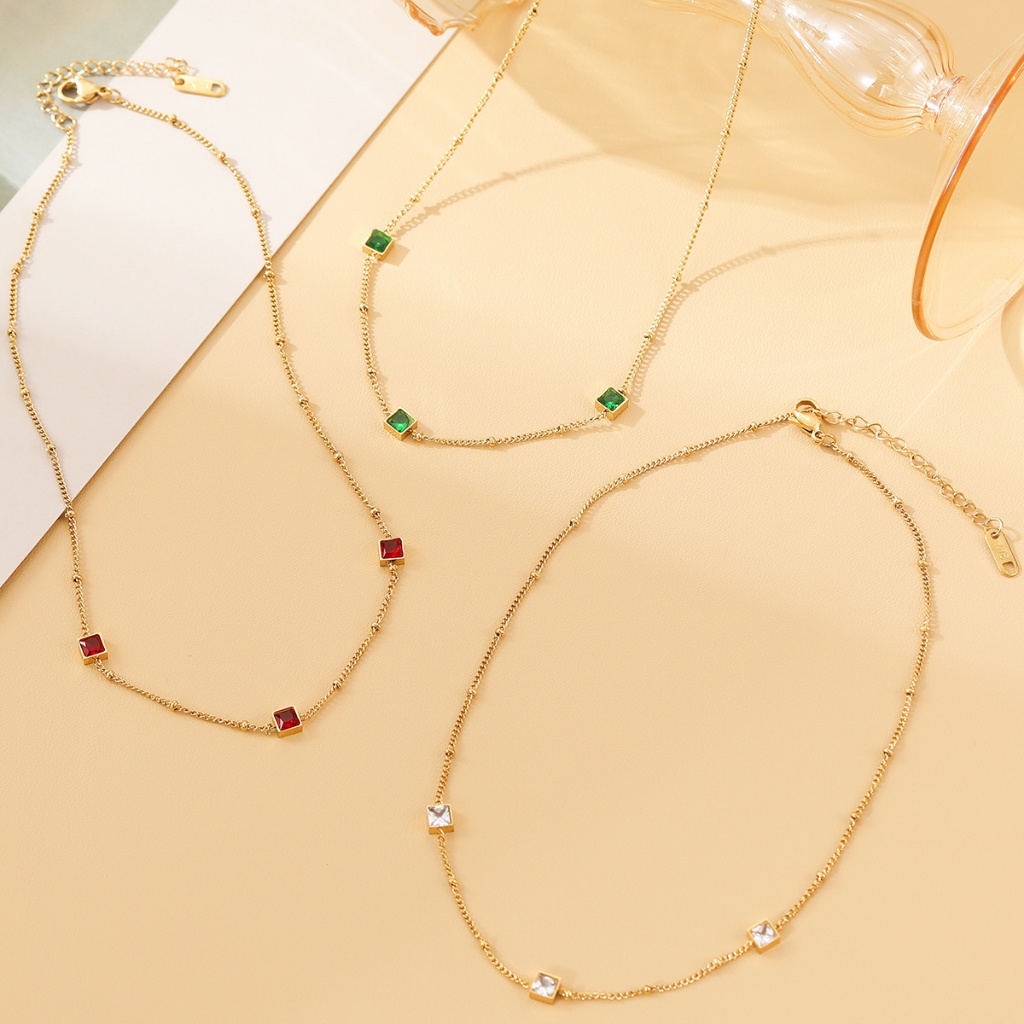 Kalung tiga zircon  titanium stainless steel 316L import anti karat harga grosir bisa cod