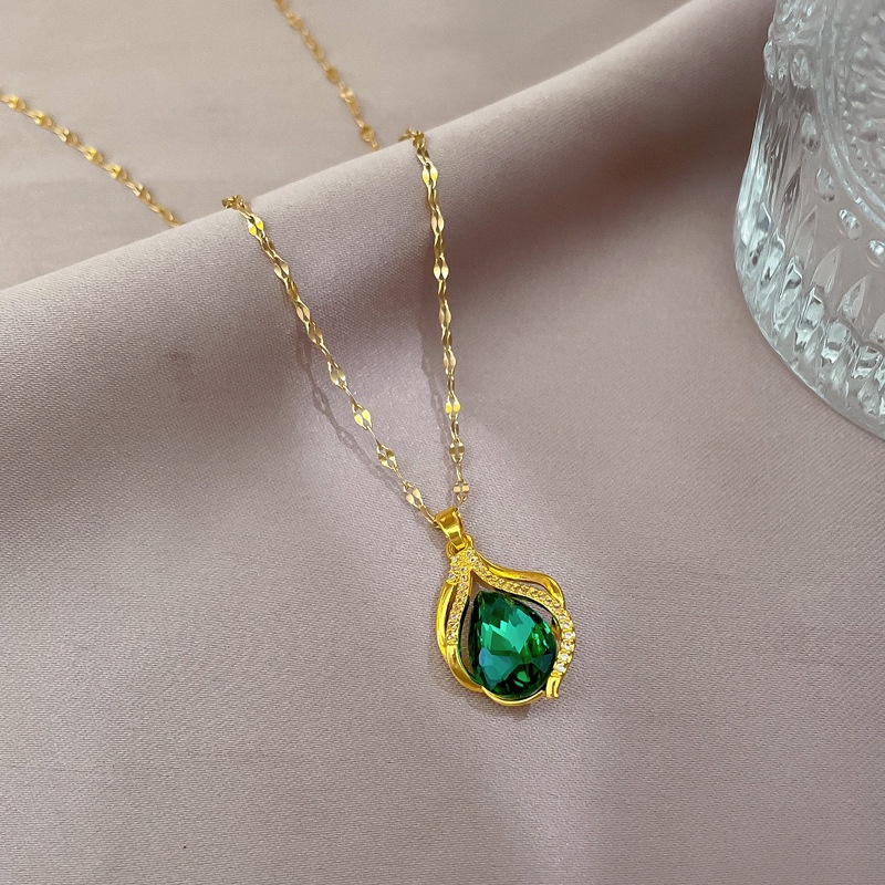 Fashion Wanita Zamrud Zirkon Liontin Kalung Emas Asli Kadar 375 Hadiah Pacar liburan XL-23039