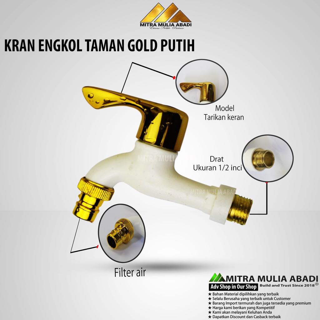 Kran Engkol Taman Putih Gold | Keran Air Taman | Kran Dinding