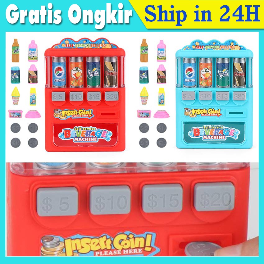 Mainan Anak Vending Machine Drink Mini - Mesin Minuman Otomatis Edukasi Mainan Dioperasikan Koin Min
