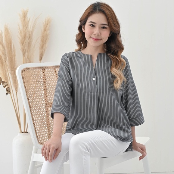 Ms Daisy Serena Stripe Top Kasual Baju Atasan Wanita Blouse