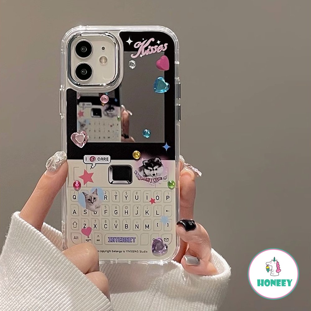 IPHONE Desain Ponsel Cermin Makeup Dengan Case Keyboard Untuk Iphone14Kompatibel Untuk Iphone11 12 13 14 Pro Max Cover Pelindung Fashion