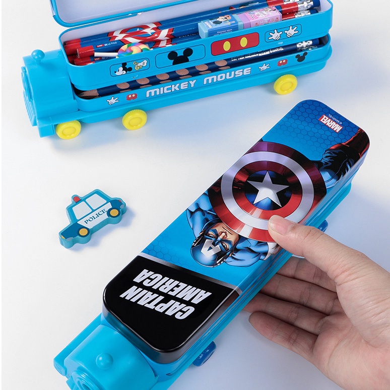 Kartun Multifungsi Cars Style Spiderman Double-layer Pensil Case Captain Amerika Kotak Pensil Elsa Kartun Anak Siswa Alat Tulis Kotak Pensil