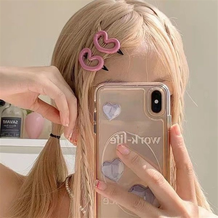 Jepit Rambut Pink Love Heart Perempuan Klip Samping Lucu Kodok Gesper Poni Clip Untuk Gadis Manis