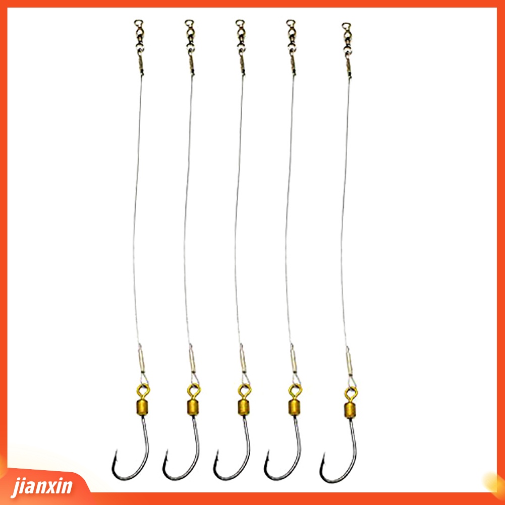 (In Stock) 5Pcs Anti Gigit Kawat Stainless Steel Pemimpin Memancing Rigs Hooks Line Tackle Tool