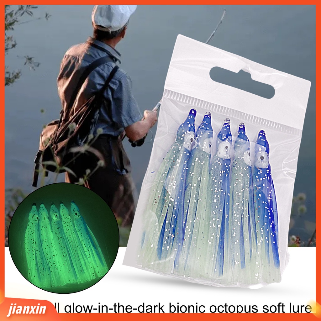 (In Stock) 5Pcs Gurita Umpan Lembut Simulasi Dengan Efek Bercahaya Angling Air Laut Memancing Cumi Lembut Rok Umpan Untuk Memancing Di Luar Ruangan