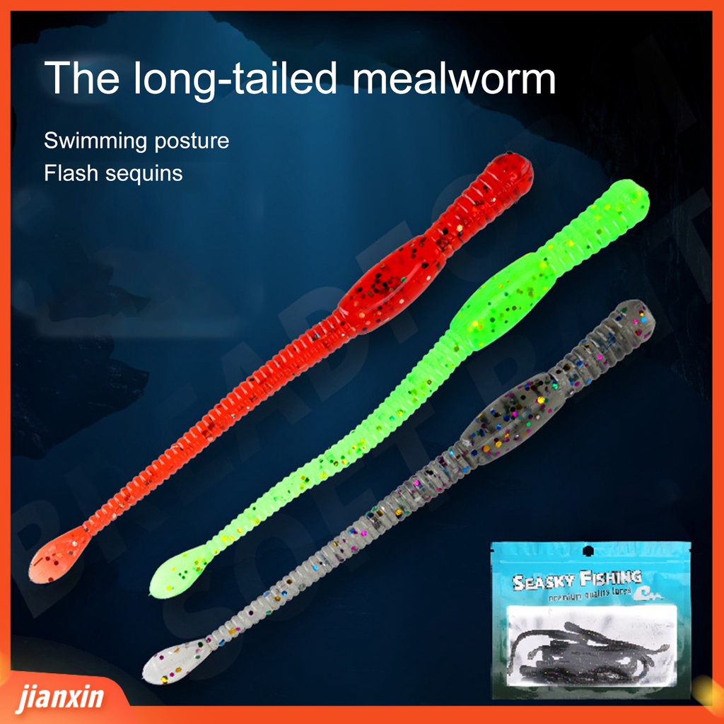 (In Stock) 10 Pcs 7 cm Umpan Lembut Pola Spiral Cepat Mengumpulkan Ikan Simulasi Angling PVC Ekor Panjang Cacing Tanah Umpan Palsu Memancing Luar Ruangan