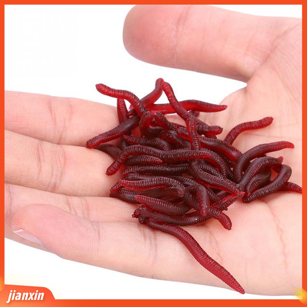 (In Stock) 50 Pcs 3.5 cm Worm Umpan Simulasi Elastisitas Tinggi Tahan Gigit Angling Cacing Tanah Umpan Cacing Buatan Umpan Memancing Luar Ruangan