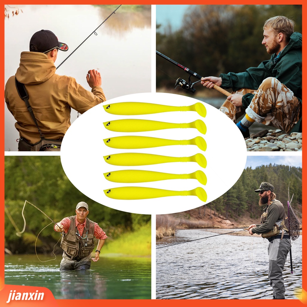 (In Stock) 6 Pcs Umpan Pancing Warna Terang Sangat Simulasi Ketangguhan Tinggi Fleksibel T-tail Desain Air Asin Air Tawar Umpan Buatan Umpan Lembut Perlengkapan Memancing