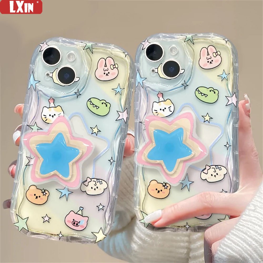 Redmi Note12 Redmi A1 A2 10C 10A 9C 9T Note 11S 10 5G 10S 9S 8 Pro Xiaomi Poco M5S M3 X3 Pro NFC Lucu Kartun Beruang Bintang Bunny Wave Edge TPU Phone Case Cover