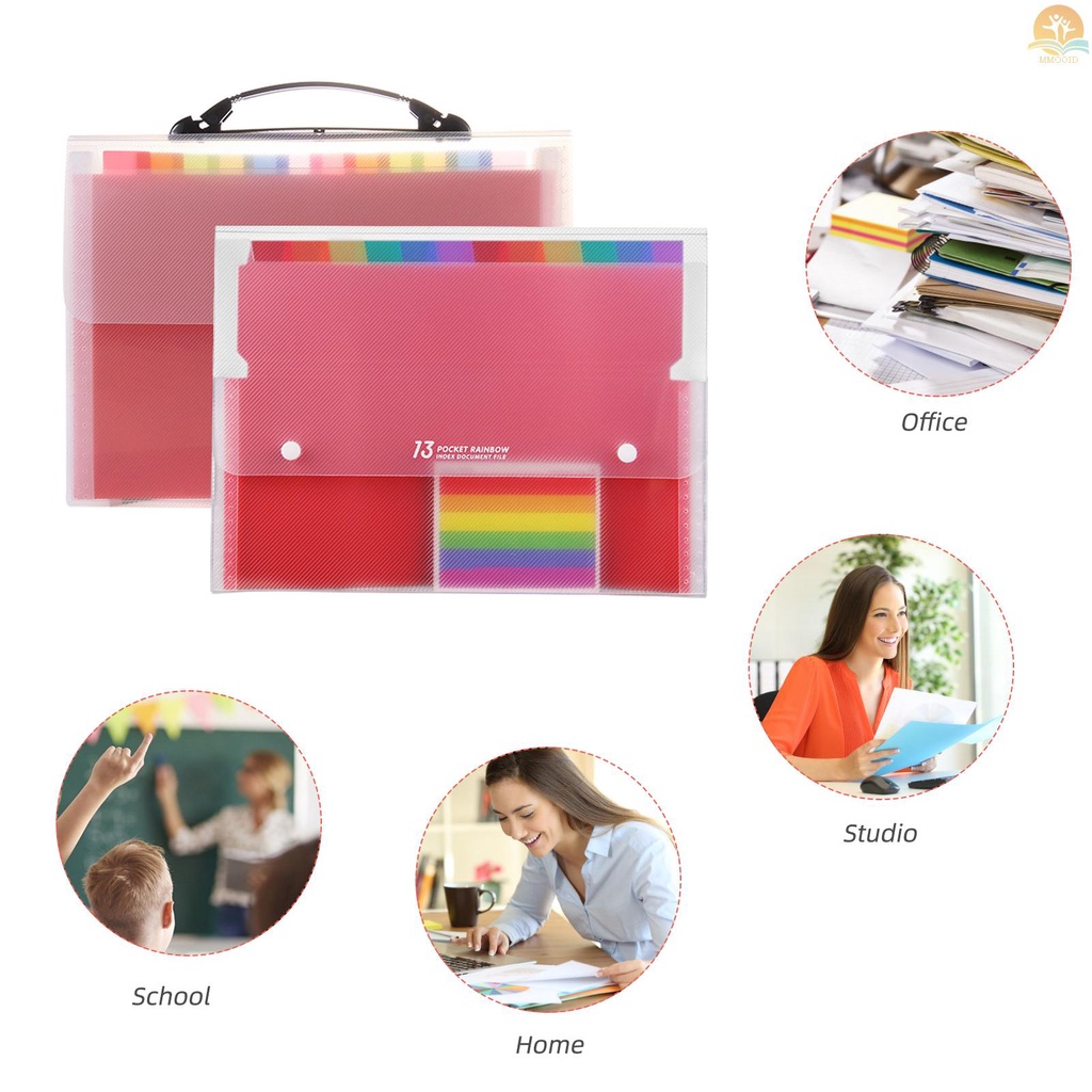 In Stock Expanding File Folder 13saku File Organizer Warna Pelangi Folder Akordeon Dengan Penutup Yang Dapat Diperluas Label Kosong Ukuran Surat A4 Portabel Kotak File Penyimpanan Dokumen Desktop