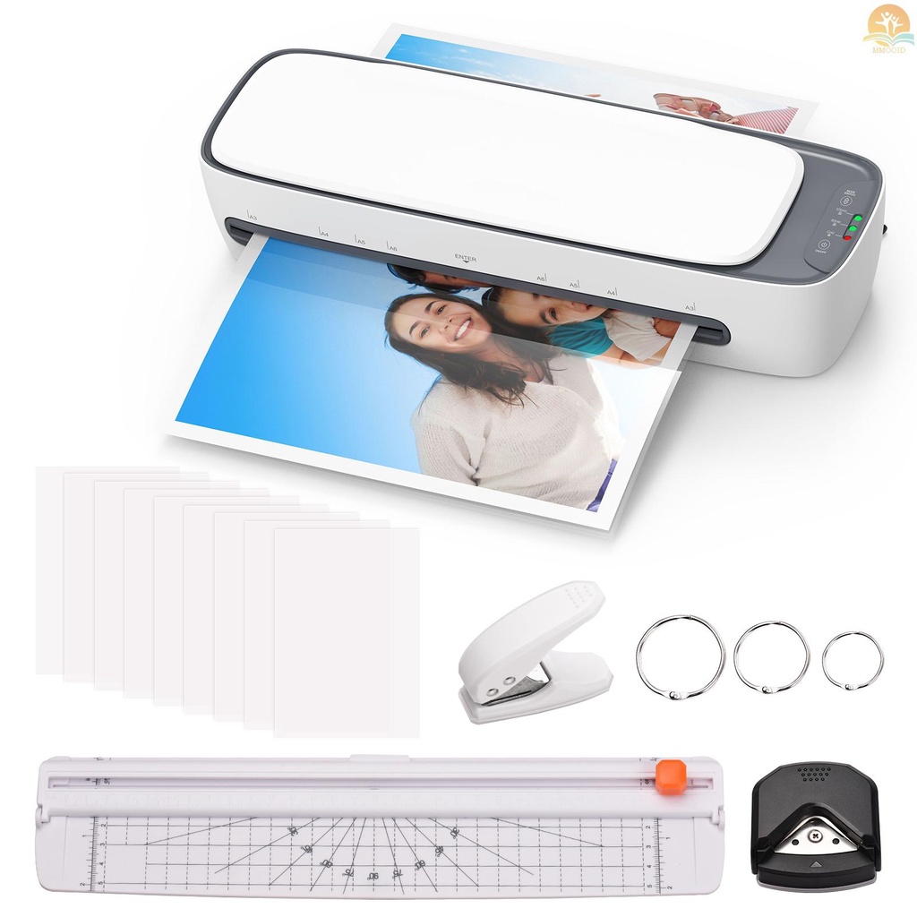 In Stock Set Mesin Laminator Desktop Ukuran A3 Laminasi Panas Dan Dingin Multifungsi 2sistem Rol Lebar 12.5inci Max Dengan Pemotong Kertas Trimmer Rounder Hole Puncher Binding