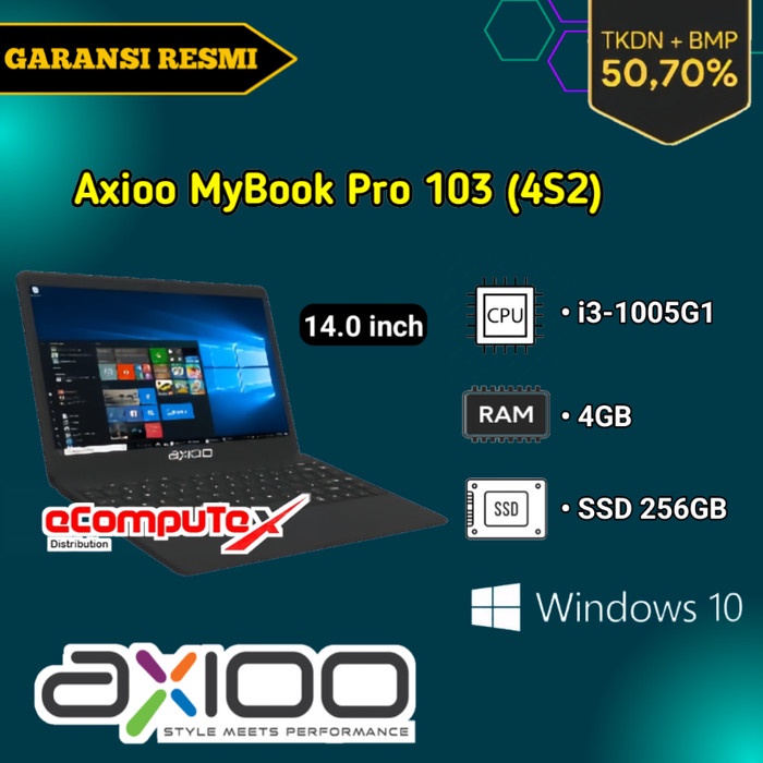 LAPTOP AXIOO MYBOOK PRO 103 (4S2) i3 / 4GB / SSD 256GB 14&quot; TKDN RESMI