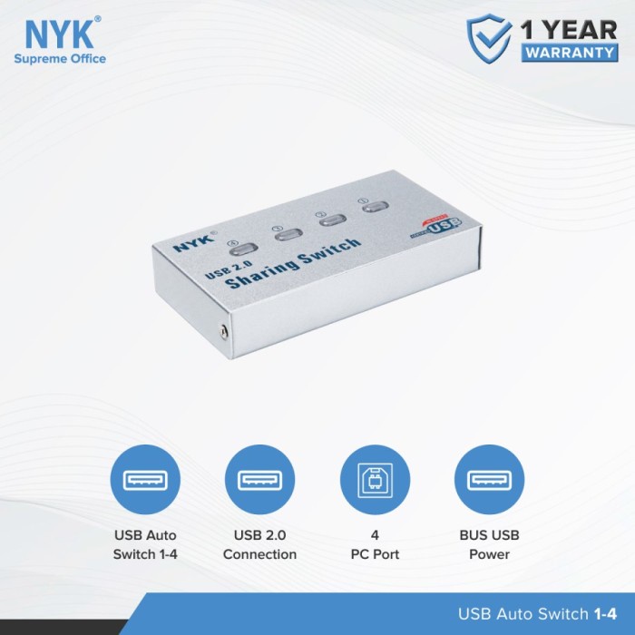 NYK USB Sharing Switch 4 port USB Auto Data Switch