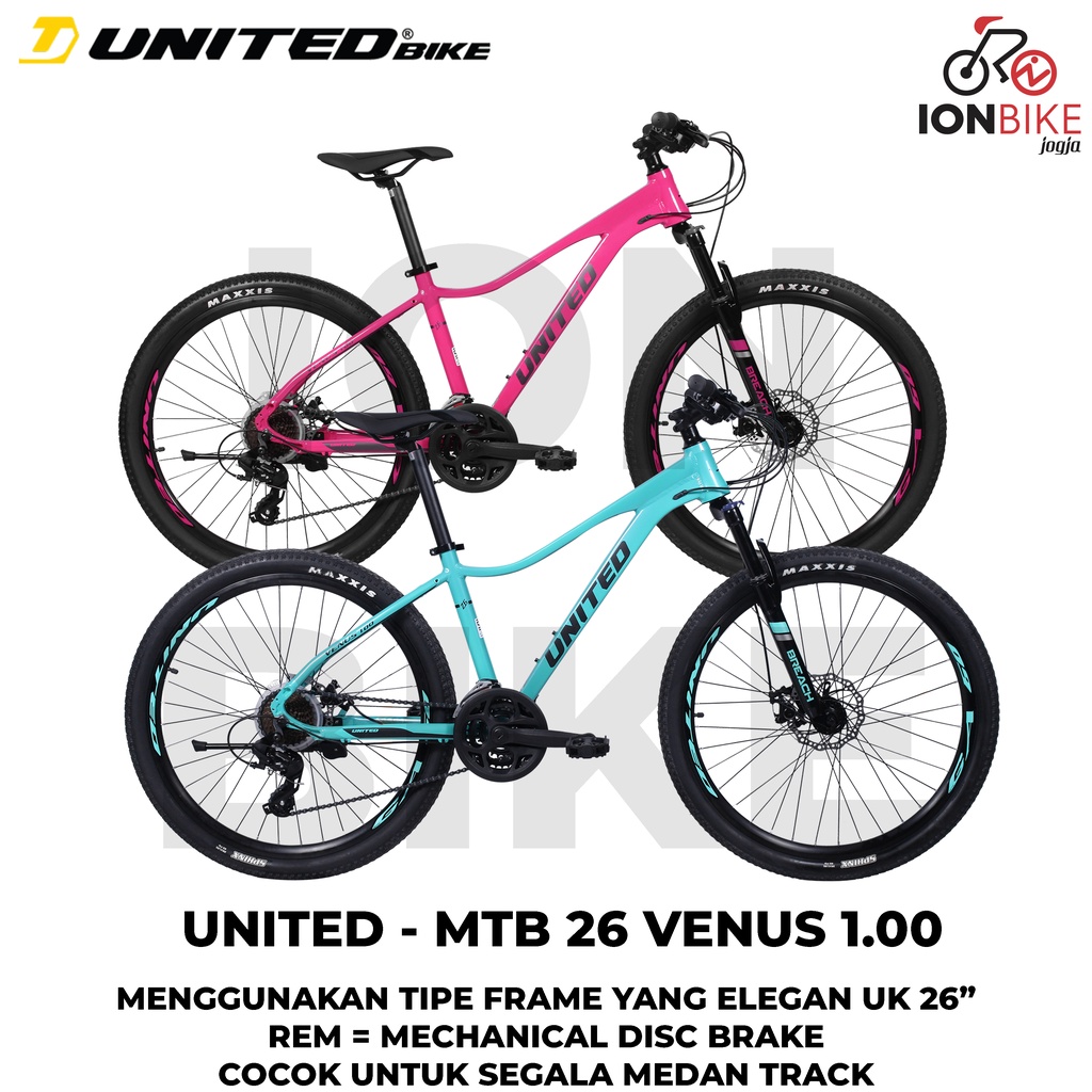 Sepeda MTB 26 United Venus 1.0 Alloy Model Frame Pendek Gunung Cewek Ibu Wanita Anak Sekolah Pendek 