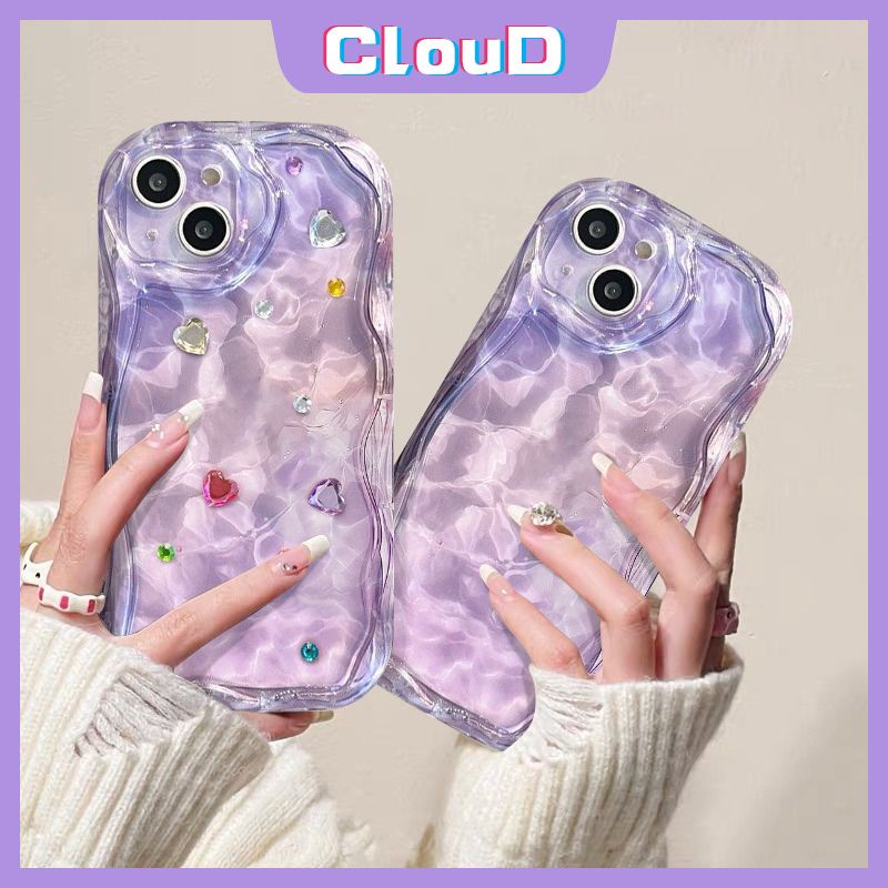 Casing 3D Wavy Curved Edge Case Untuk Infinix Smart6 6Plus 7.5 Hot 30 9 8 12 11 10 20 Play Hot 10Lite 8 9 30i Note12 G96 Purple Pink Art Water Ripple Gradient Case Dengan Stiker Berlian