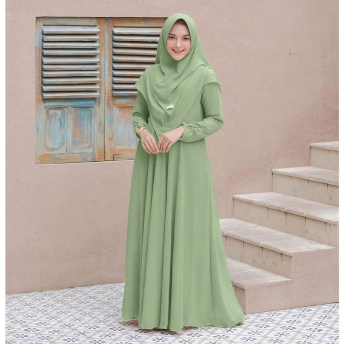 New Trend Style Gamis Dress Syari Wanita Muslim Busui JUMBO FREE HIJAB Hijau Ijo Mint - S