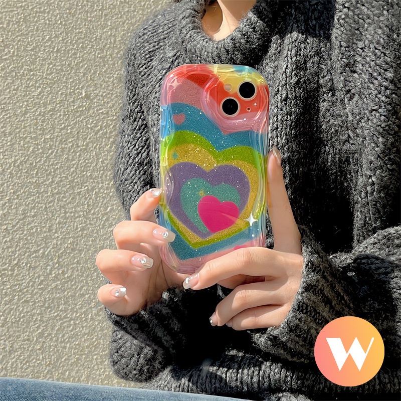 Casing 3D Wavy Curved Edge Case Untuk Infinix Hot9 8 12 30 11 10 20 Play Smart5 6 7 6 Plus Hot 10Lite 8 30i 9catatan12 G96 Gradual Rainbow Love Heart Merah Little Love Heart Lembut Airbag Sarung