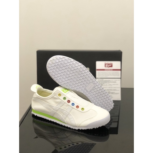 Sepatu 0nitsuka Tiger Slip On White Ring Green Free Paperbag