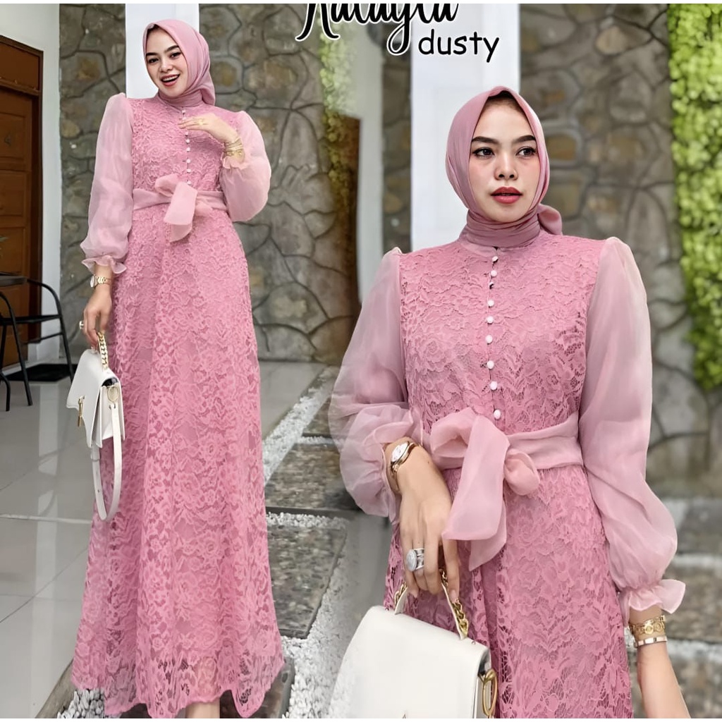 COD - Kalayla Dress Maxy Gamis Muslim Wanita Matt Brukat Premium Mix Organza OOTD Gaun Pesta Kondang