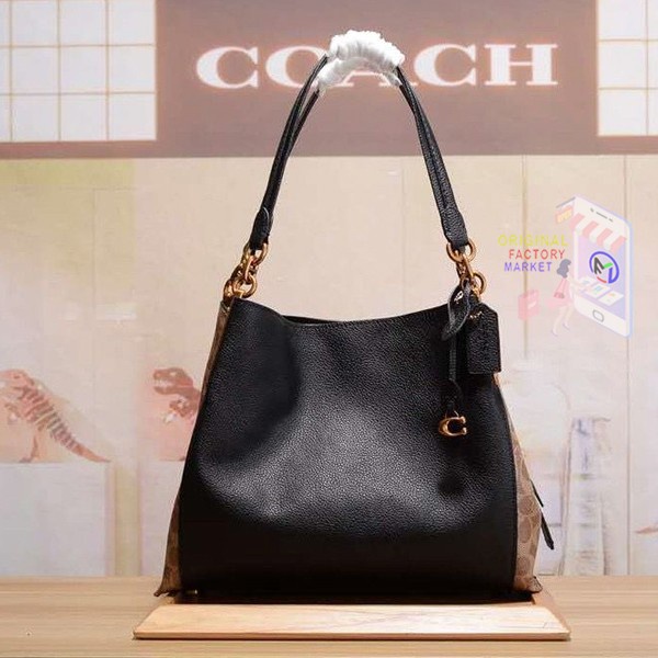 TAS COACH 76078 DALTON 31 SIGNATURE CANVAS TOTE SHOULDER BAG TAN BLACK Vs