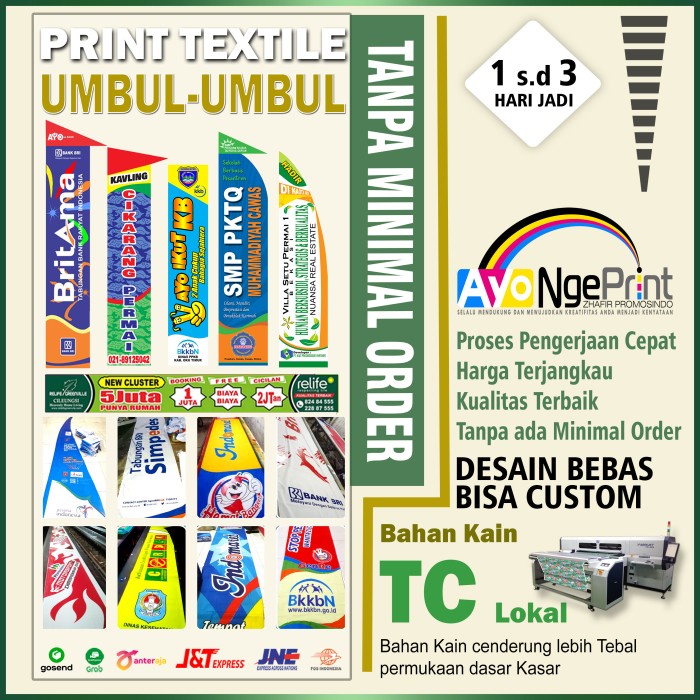 Print Textile umbul - umbul satuan Custom - Lebar kain 45cm
