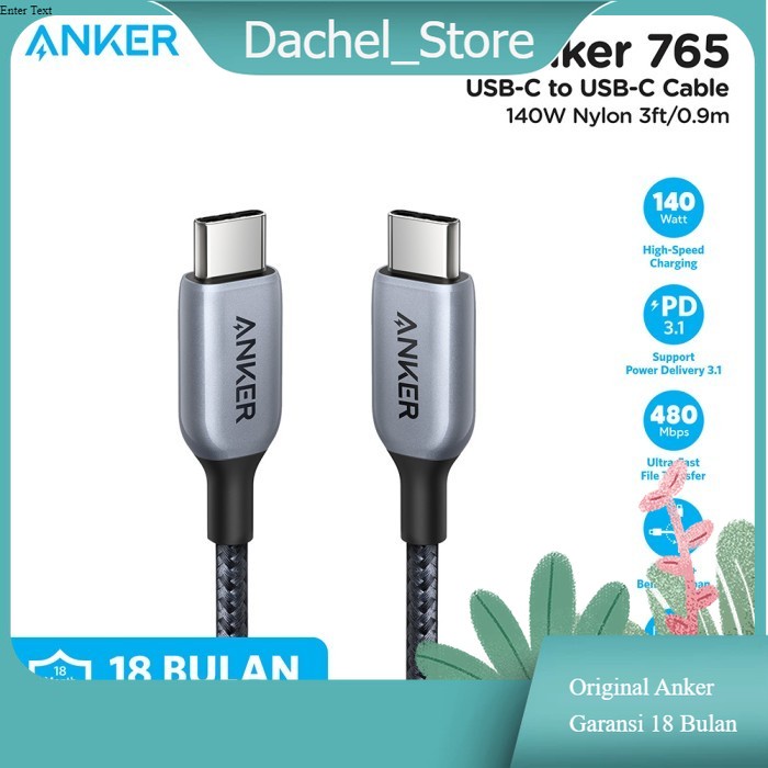 Kabel Charger Anker 765 USB-C to USB-C 140W 3ft - A8865 / Garansi REsmi Anker