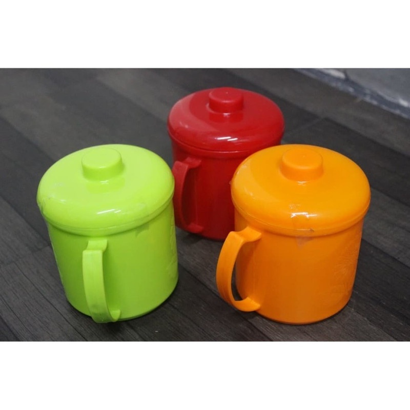 MS Mug Plastik + Tutup - Cangkir Gelas Mug Bening Hero