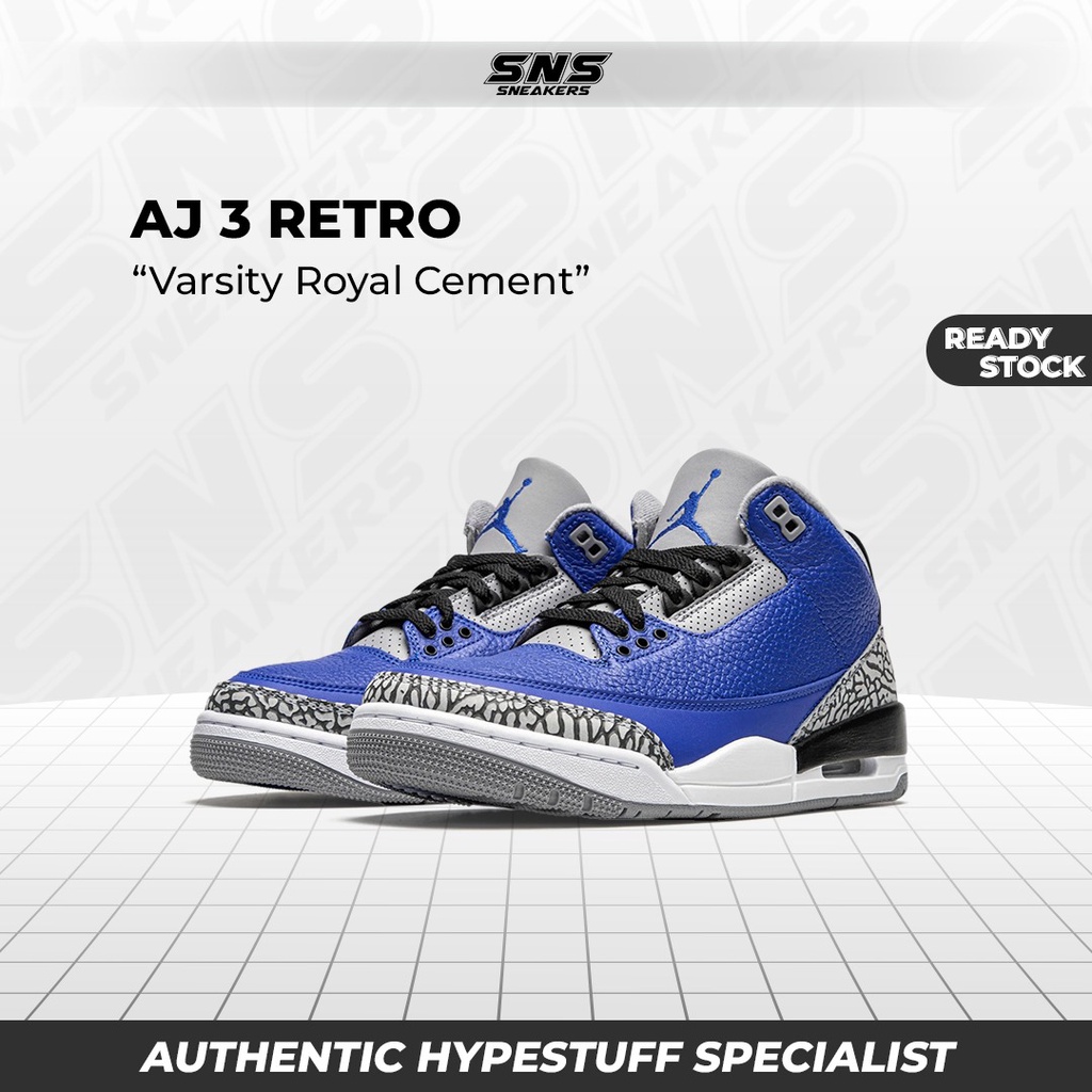 Nike Air Jordan 3 Retro Varsity Royal Cement 100% Original Authentic