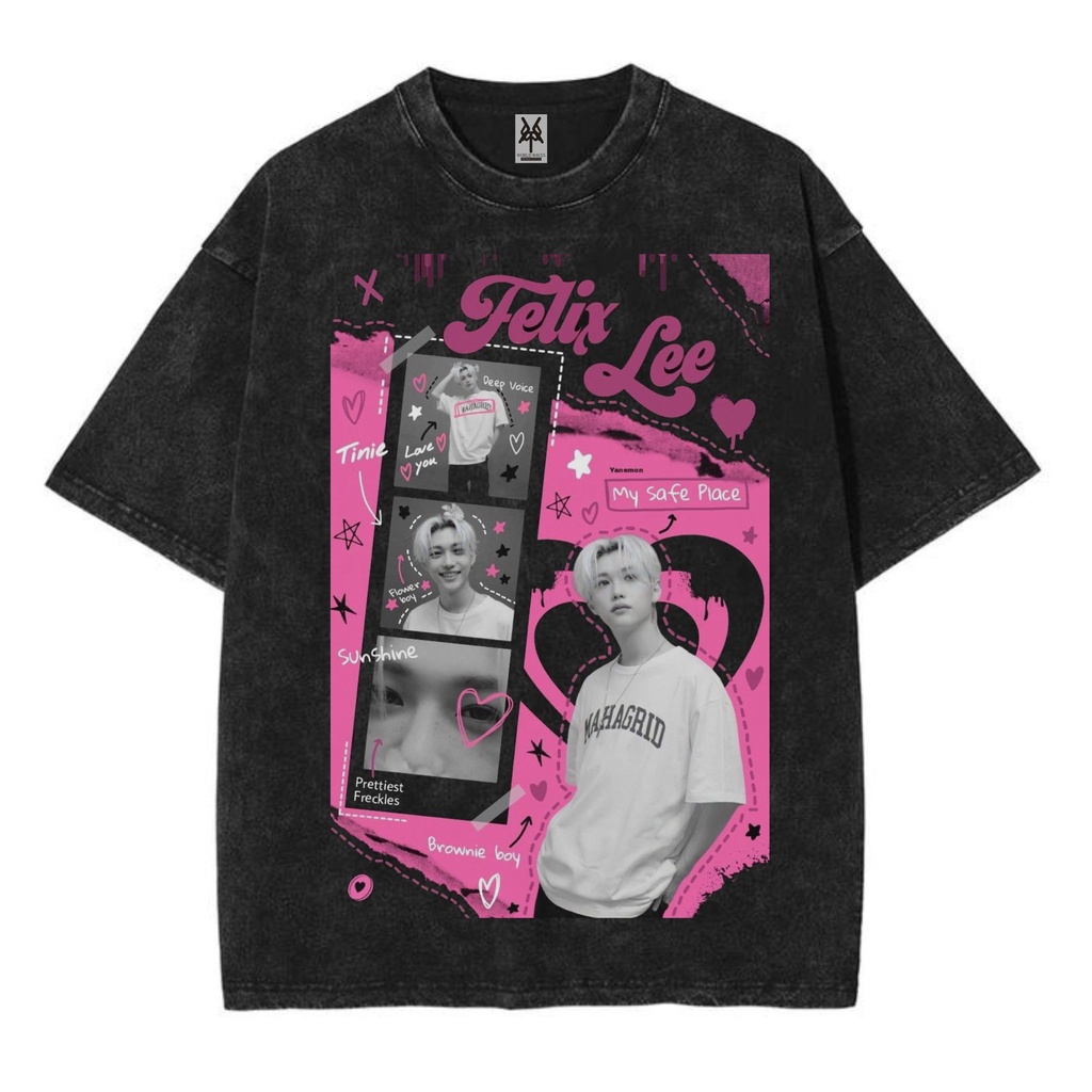 Kaos oversize felix lee stray kids kpop washed washing vintage tee