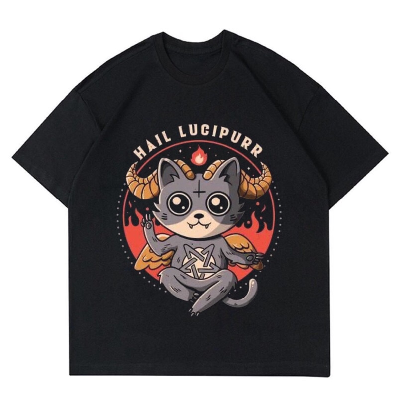 BAJU KAOS SATANIC “HAIL LUCIPURR” | T-SHIRT SATANIC BAPHOMET HAIL LUCIPURR | BAJU KAOS OVERSIZE UNIS