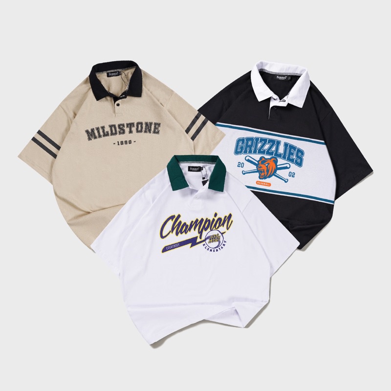 [N01220] T-shirt Oversize Rugby Lengan Pendek Motif CHAMPION Promo Spesial