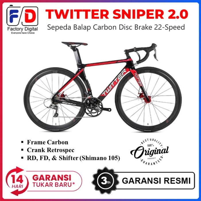 Sepeda Twitter Sniper 2.0 Carbon RoadBike Sepeda Balap Disc Brake - 46cm(S)