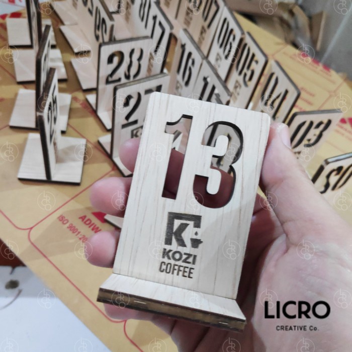 WOODEN TABLE NUMBER NOMOR MEJA KAYU MINI KECIL MINIMALIS CUSTOM LOGO